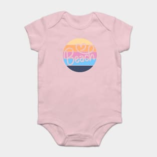 "Beach" Script Tee with Classic Round Sunset Background in Soft Tones Baby Bodysuit